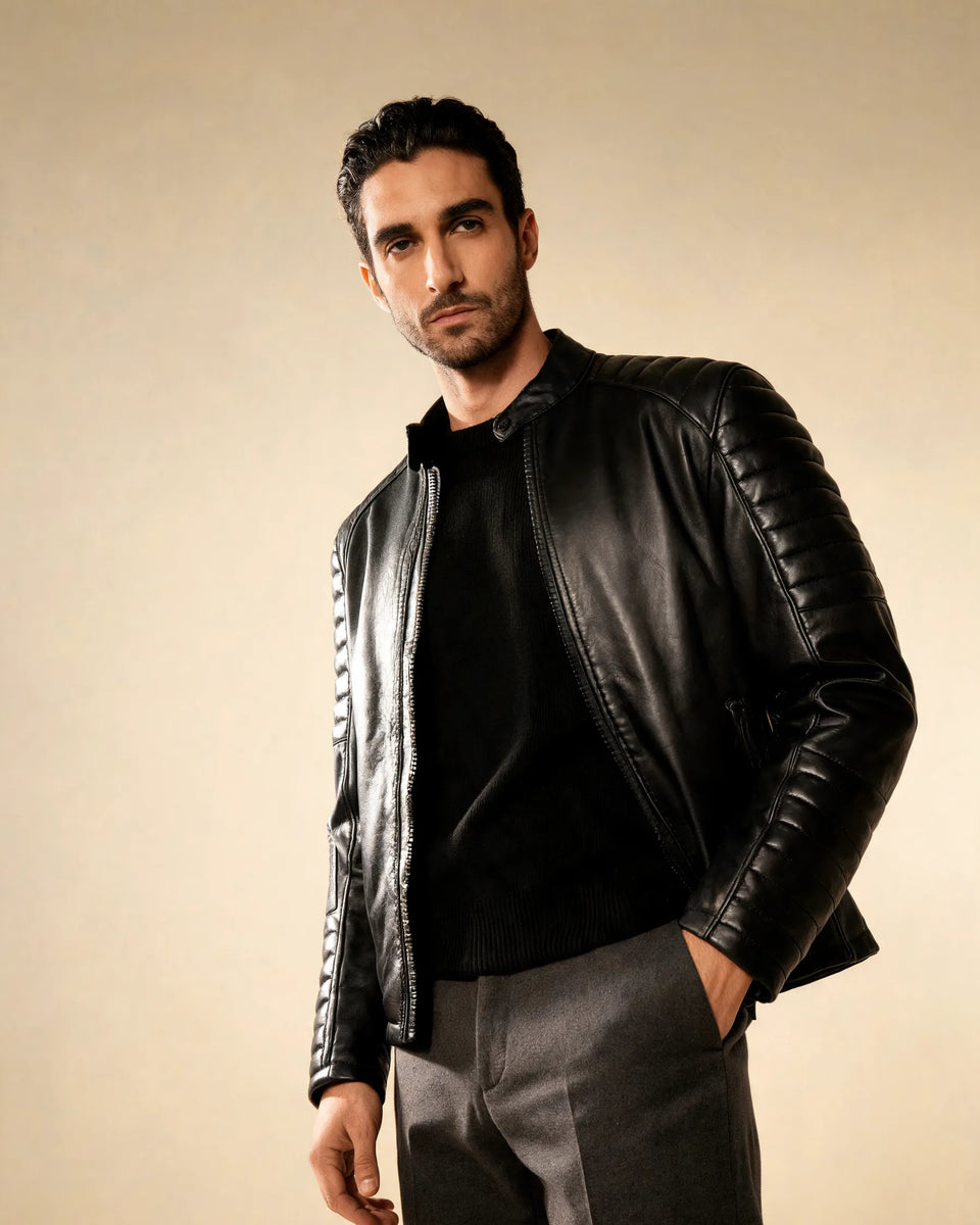 Aquila Relief Biker, worn open over black in the studio