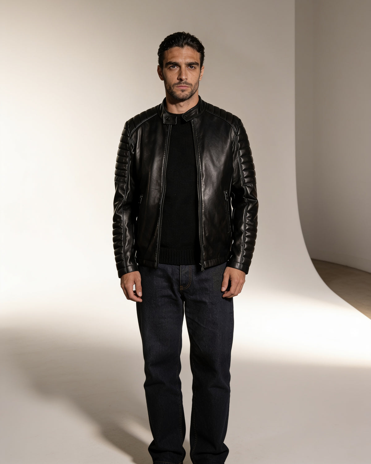 Aquila Relief Biker — worn by a model, front view, studio
