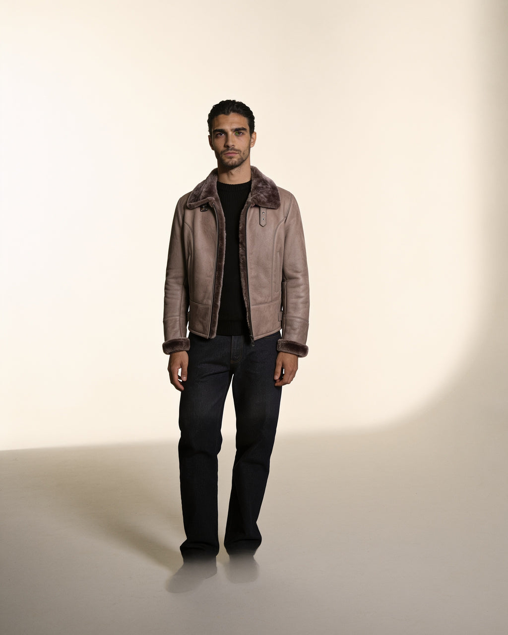 Artico Shearling — worn by a model, front view, studio