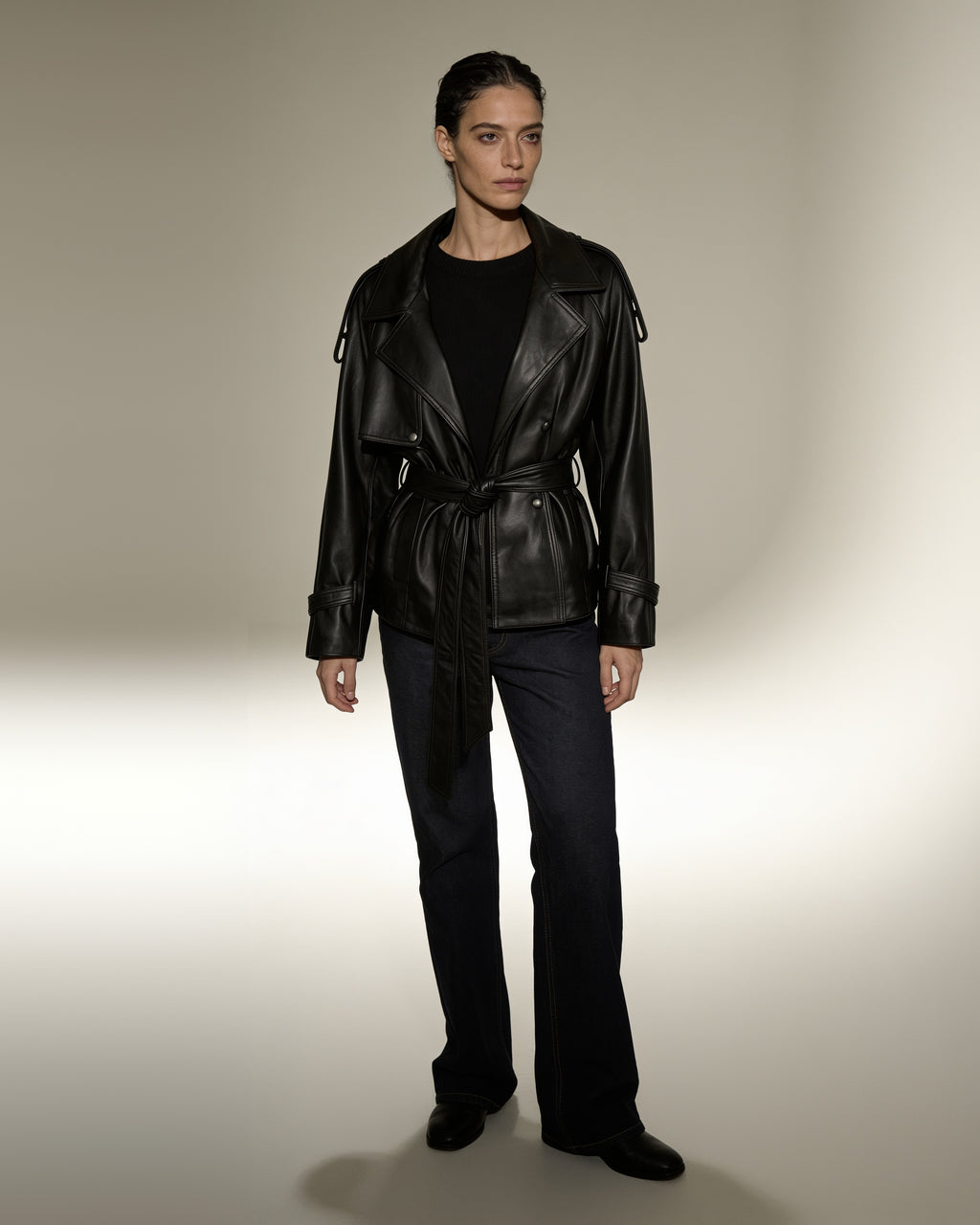 Duchessa Coat — worn by a model, front view, studio