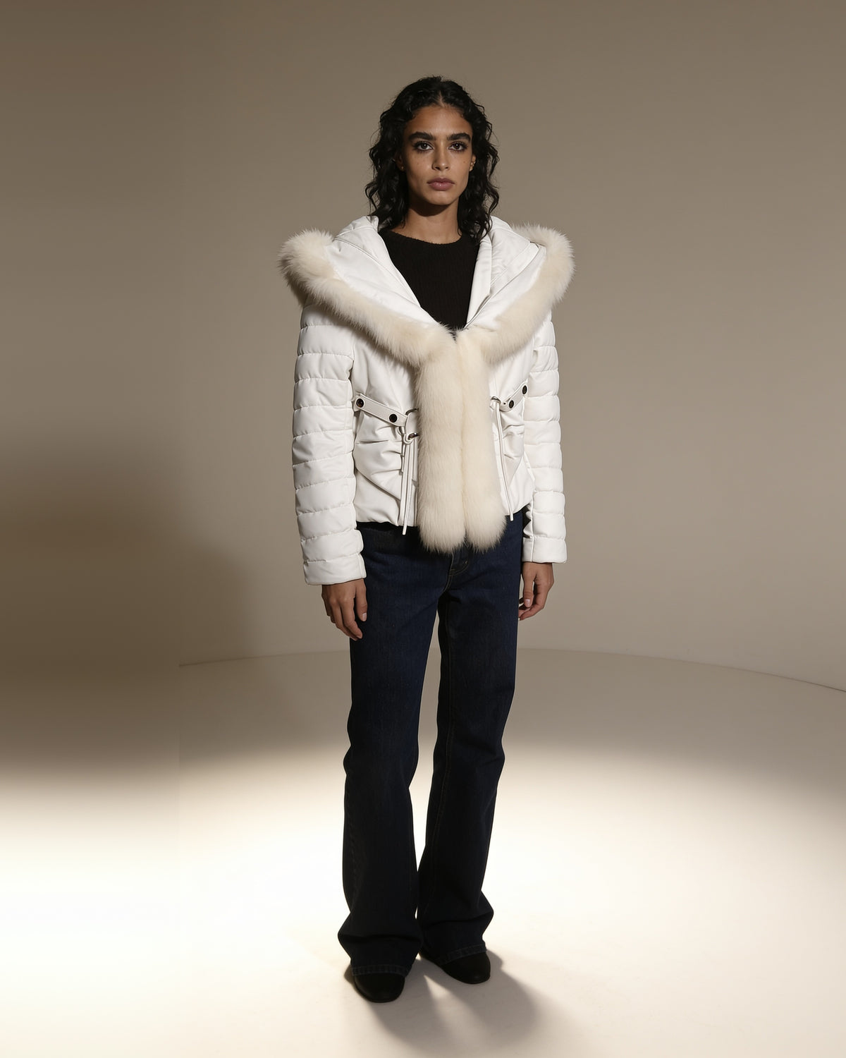 Ghiaccio Puffer — worn by a model, front view, studio