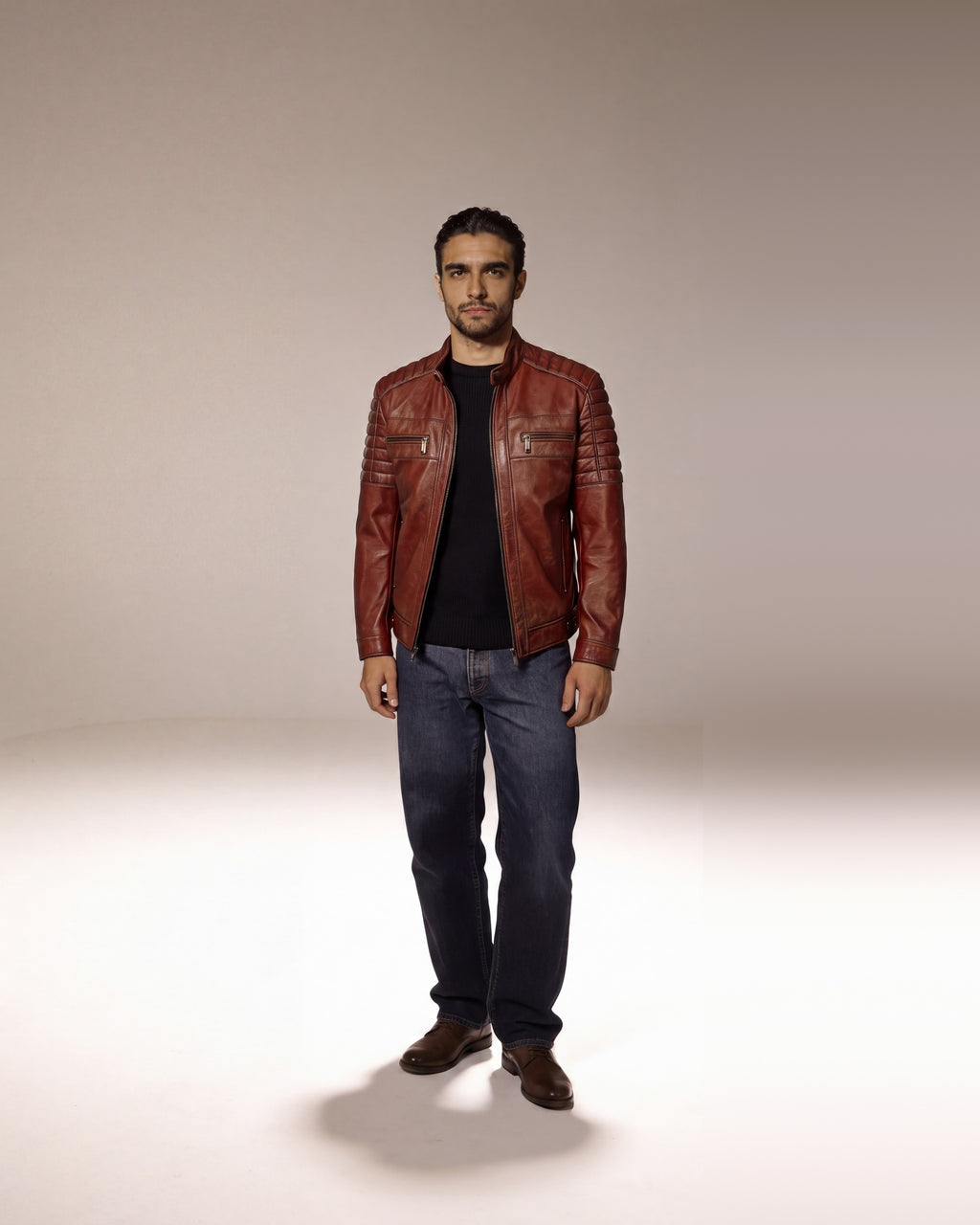 Granata Biker — worn by a model, front view, studio