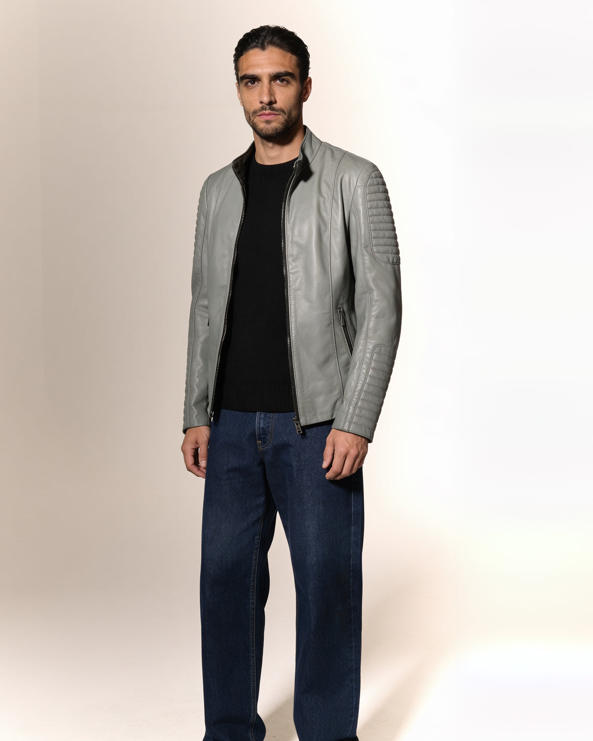 Nebbia Moto — worn by a model, front view, studio