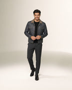 Officina Trucker — worn by a model, front view, studio