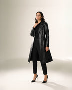 Ombra Long Coat — worn by a model, front view, studio