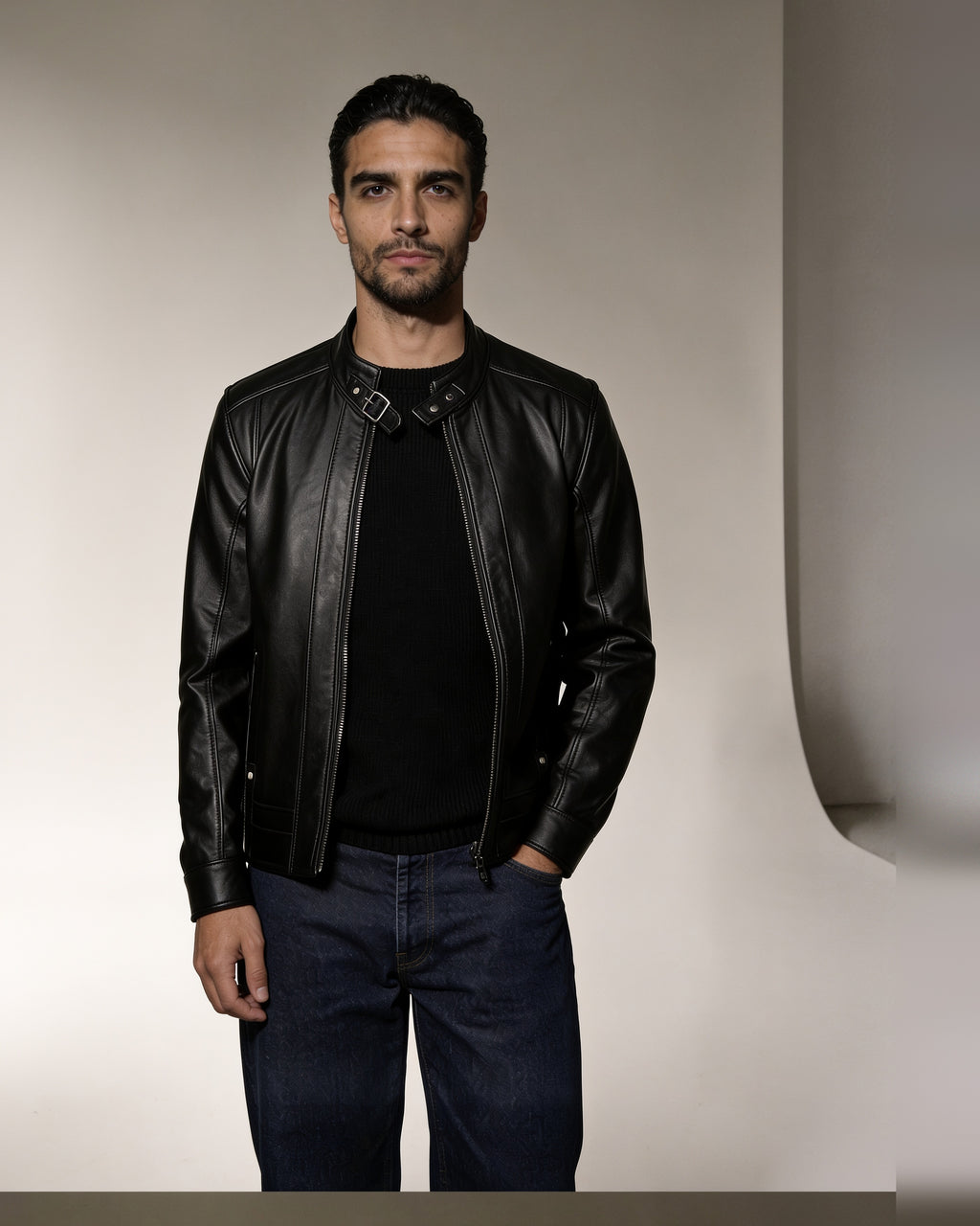 Onice Biker — worn by a model, front view, studio