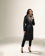 Onice · Neve Reversible Coat — black side, worn by a model, studio