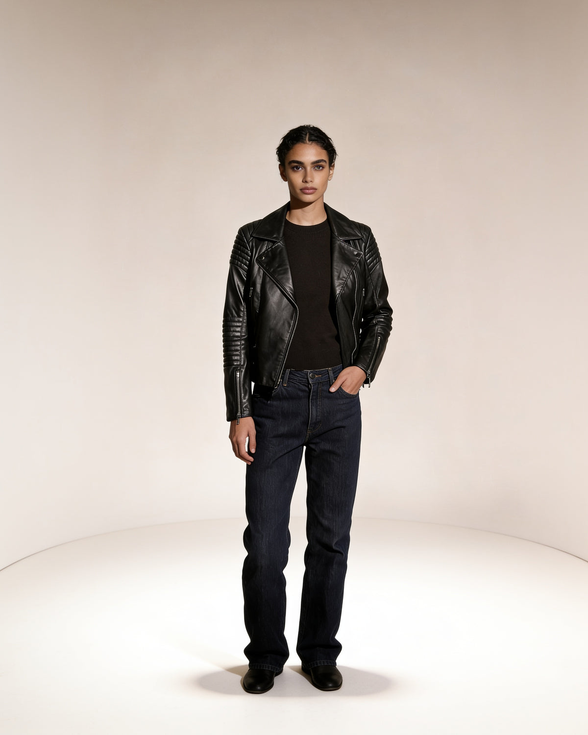 Rombo Moto — worn by a model, front view, studio