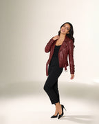 Rubino Croc Moto — worn by a model, front view, studio