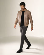 Sabbia Croco Bomber — worn by a model, front view, studio