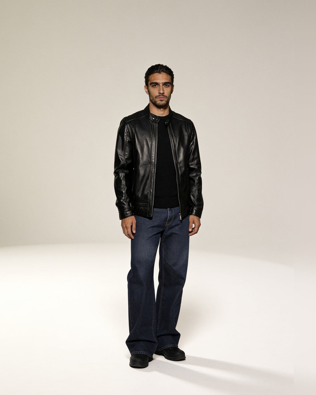 Velocità Café Racer — worn by a model, front view, studio