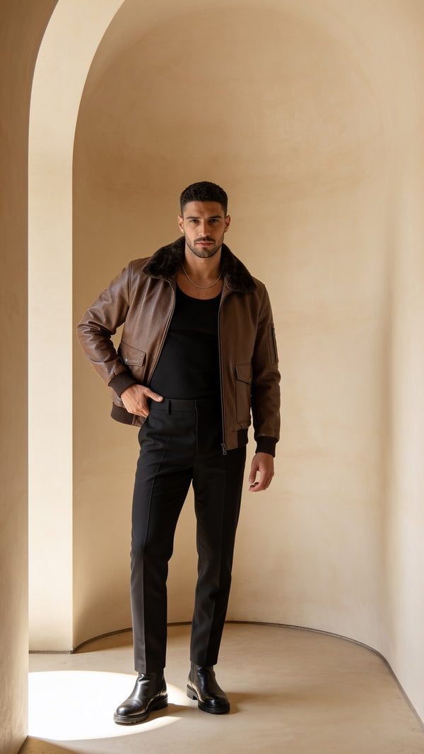 Aviatore Shearling Bomber on the model